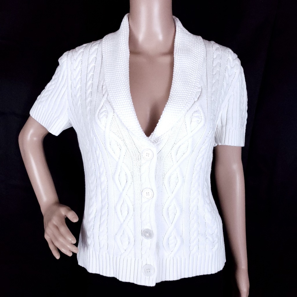 Chaps Women Top Cardigan Denim Knit 4 Button V-neck Size L